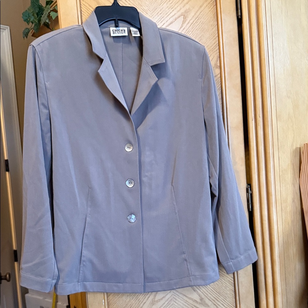 Chico's Classic Gray/tan Blazer size Chicos 2